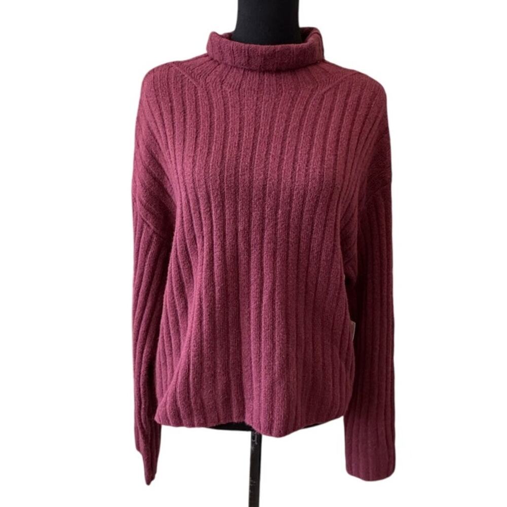 OPEN EDIT Nordstrom Women's Fuschia Cotton Blend Rib Turtleneck Sweater Medium